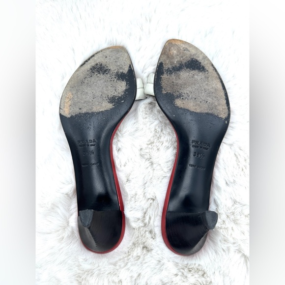 Vintage Prada Kitten Heels Mules Y2K size 39.5 9.5 red white leather‎ - Picture 10 of 10
